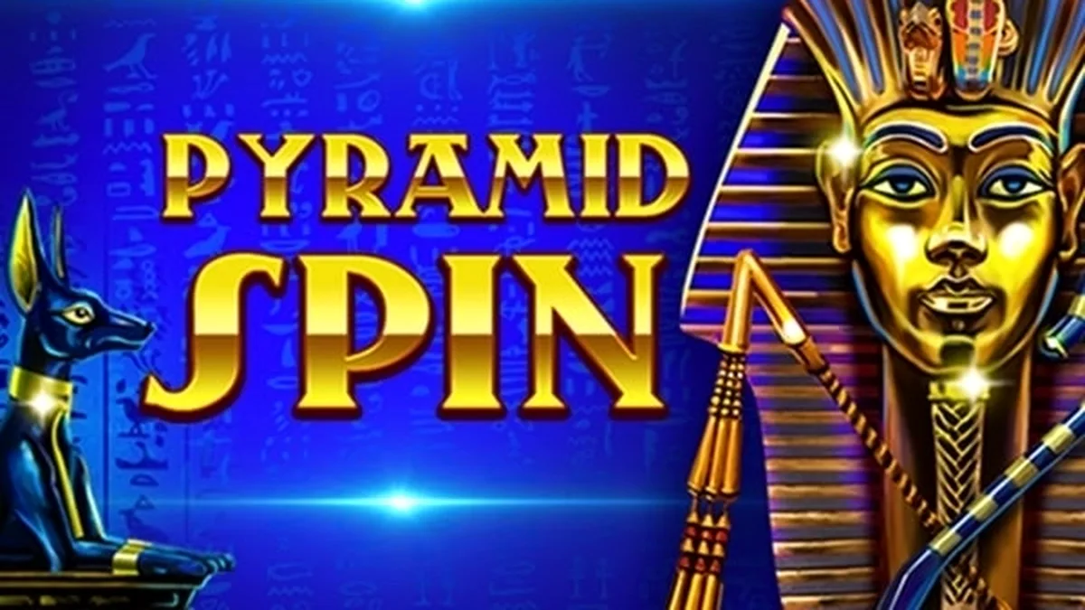 Pyramid Spin slot game interface na may disyerto at mga simbolo ng sinaunang Ehipto